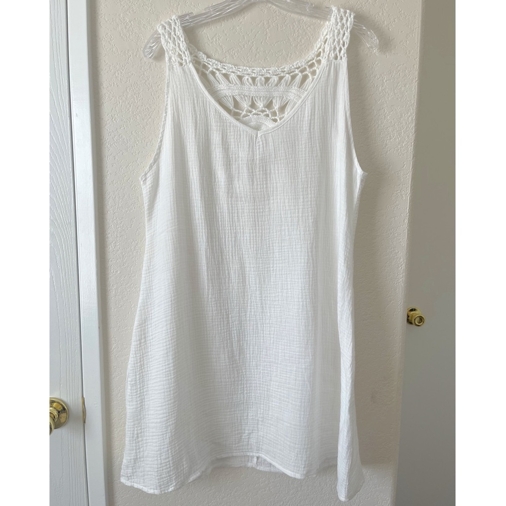 Swimsuit White Gauzy Sleeveless Coverup With Crochet Back